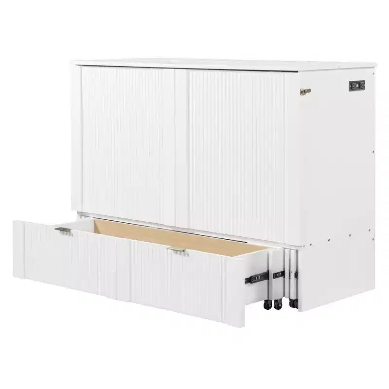 Letto a scomparsa matrimoniale/queen-size grigio/bianco con cassetto portaoggetti e USB, per 1-2 persone