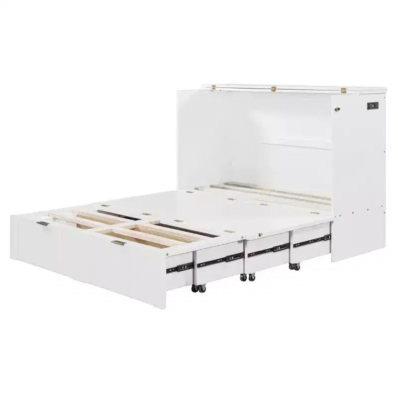 Letto a scomparsa matrimoniale/queen-size grigio/bianco con cassetto portaoggetti e USB, per 1-2 persone