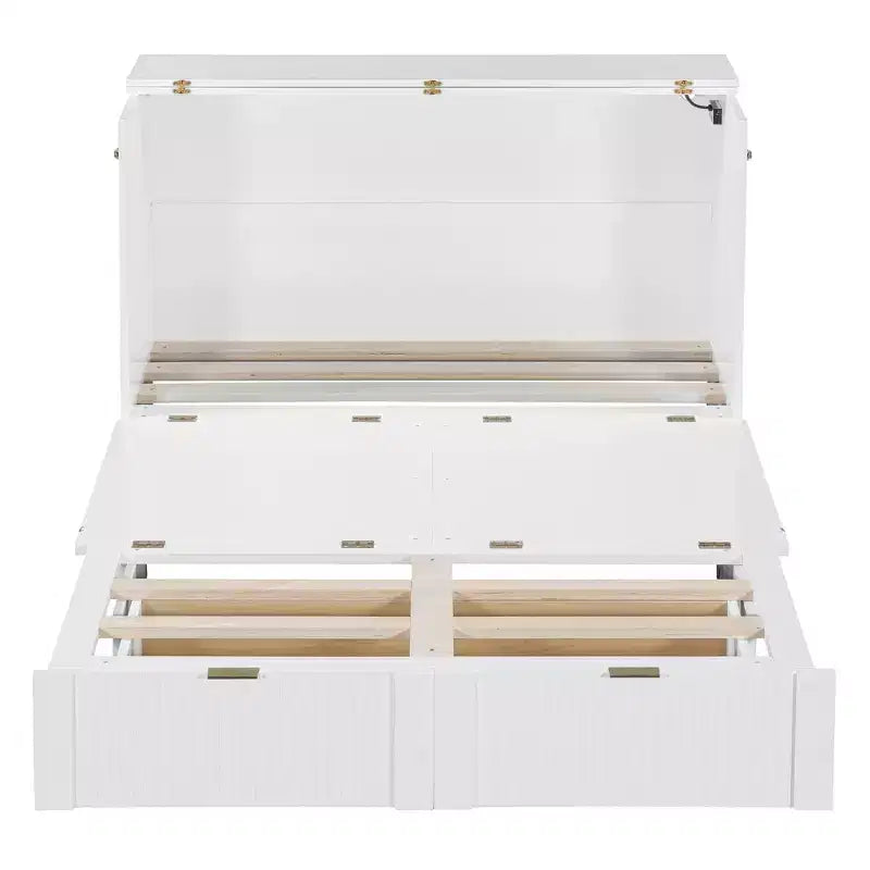 Letto a scomparsa matrimoniale/queen-size grigio/bianco con cassetto portaoggetti e USB, per 1-2 persone