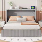 Letto a scomparsa matrimoniale/queen-size grigio/bianco con cassetto portaoggetti e USB, per 1-2 persone
