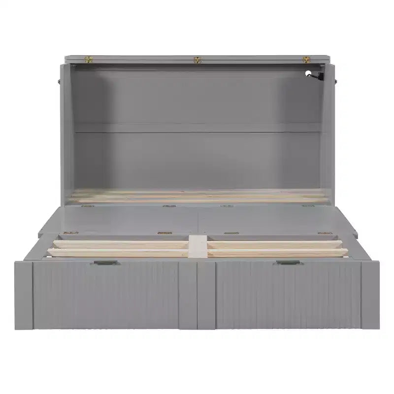 Letto a scomparsa matrimoniale/queen-size grigio/bianco con cassetto portaoggetti e USB, per 1-2 persone