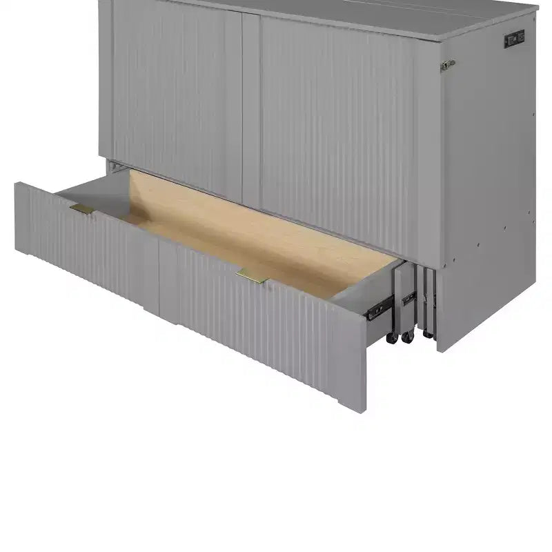 Letto a scomparsa matrimoniale/queen-size grigio/bianco con cassetto portaoggetti e USB, per 1-2 persone
