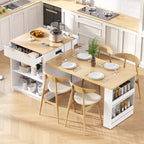 Isola da cucina scanalata con tavolo allungabile – Nero / Naturale / Bianco