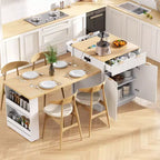 Isola da cucina scanalata con tavolo allungabile – Nero / Naturale / Bianco