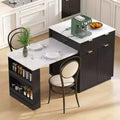 Isola da cucina scanalata con tavolo allungabile – Nero / Naturale / Bianco