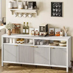 Four-door sideboard with grooved design Modern wood construction Ideal for dining rooms, living rooms, and entryways