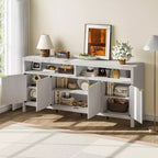 Mobiletto contenitore a 4 ante in rovere naturale scanalato, stile rustico a 3 ripiani