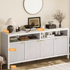 Mobiletto contenitore a 4 ante in rovere naturale scanalato, stile rustico a 3 ripiani