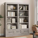 Libreria a 4 ripiani doppia da 162 cm con 3 cassetti – Bianco Antico / Avorio Chiaro