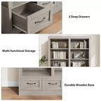 Libreria a 4 ripiani doppia da 162 cm con 3 cassetti – Bianco Antico / Avorio Chiaro