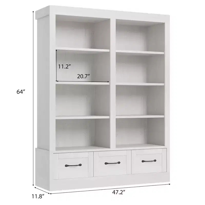 Libreria a 4 ripiani doppia da 162 cm con 3 cassetti – Bianco Antico / Avorio Chiaro