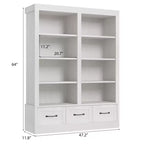 Libreria a 4 ripiani doppia da 162 cm con 3 cassetti – Bianco Antico / Avorio Chiaro