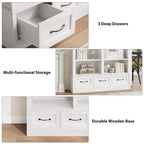 Libreria a 4 ripiani doppia da 162 cm con 3 cassetti – Bianco Antico / Avorio Chiaro