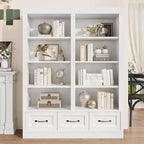 Libreria a 4 ripiani doppia da 162 cm con 3 cassetti – Bianco Antico / Avorio Chiaro