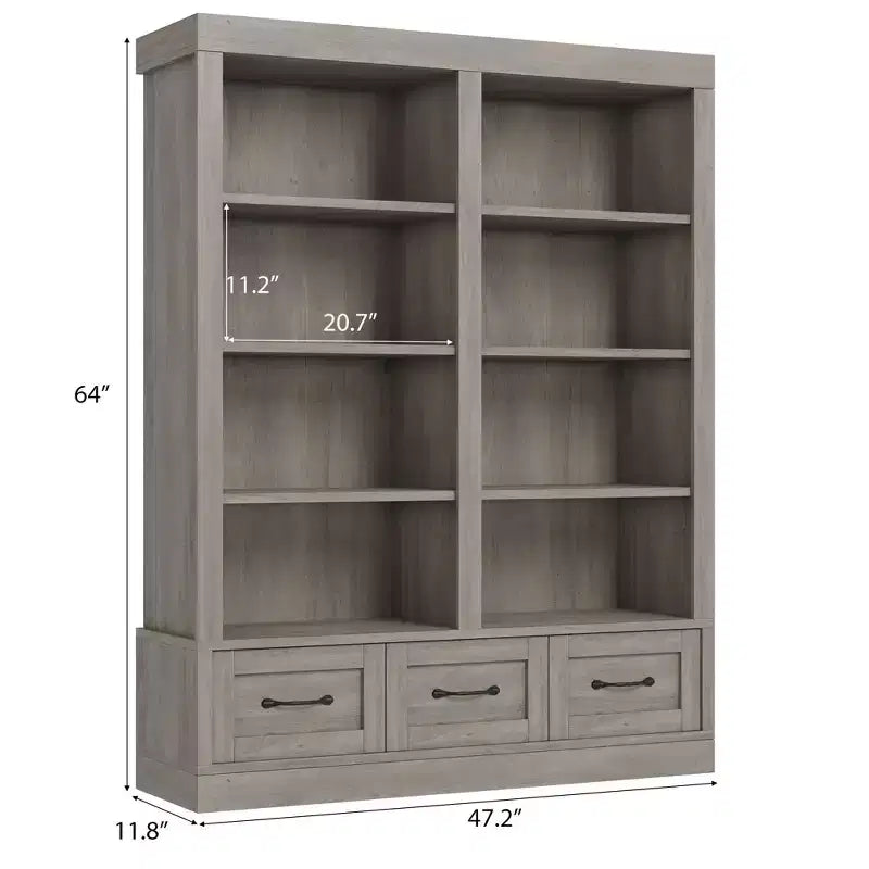 Libreria a 4 ripiani doppia da 162 cm con 3 cassetti – Bianco Antico / Avorio Chiaro