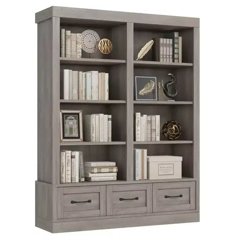 Libreria a 4 ripiani doppia da 162 cm con 3 cassetti – Bianco Antico / Avorio Chiaro