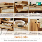 Comodino Noce/Rattan Bianco con 2 Cassetti, Set di 2