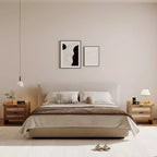 Comodino Noce/Rattan Bianco con 2 Cassetti, Set di 2