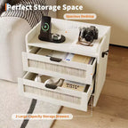 Comodino Noce/Rattan Bianco con 2 Cassetti, Set di 2