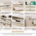 Comodino Noce/Rattan Bianco con 2 Cassetti, Set di 2