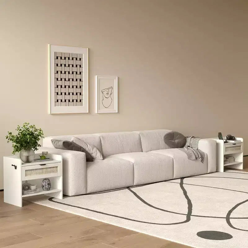 Comodino Noce/Rattan Bianco con 2 Cassetti, Set di 2