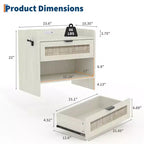 Comodino Noce/Rattan Bianco con 2 Cassetti, Set di 2