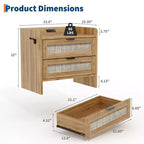 Comodino Noce/Rattan Bianco con 2 Cassetti, Set di 2
