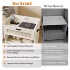 Comodino Noce/Rattan Bianco con 2 Cassetti, Set di 2