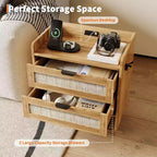 Comodino Noce/Rattan Bianco con 2 Cassetti, Set di 2