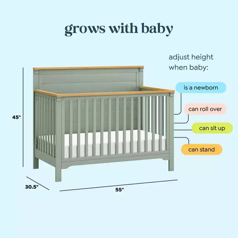 Culla trasformabile 4-in-1 – Blu Baia e Miele / Salvia Chiaro e Miele / Bianco Caldo e Miele, 1 bambino