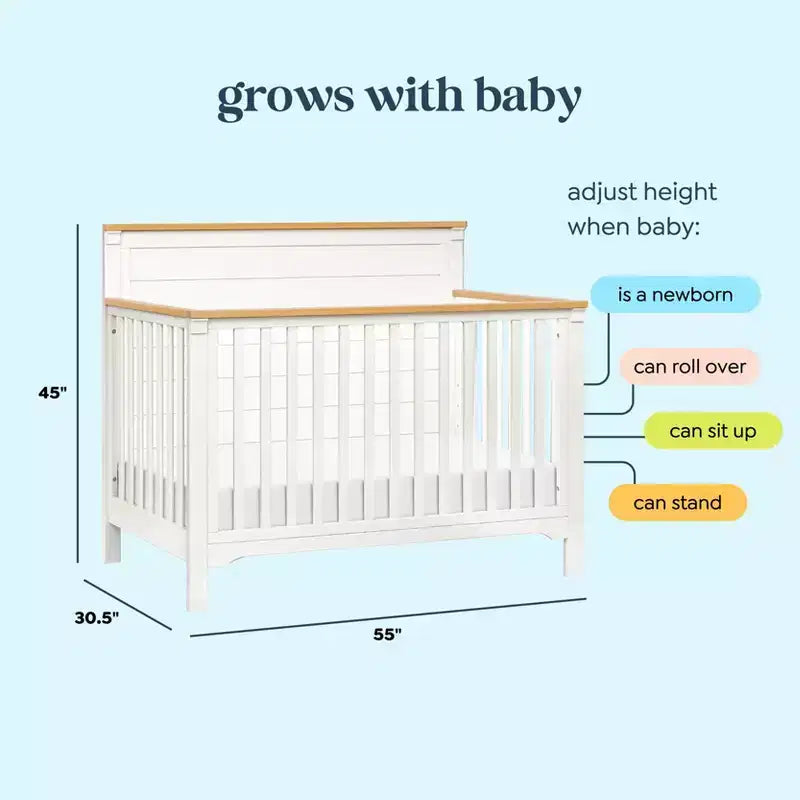 Culla trasformabile 4-in-1 – Blu Baia e Miele / Salvia Chiaro e Miele / Bianco Caldo e Miele, 1 bambino