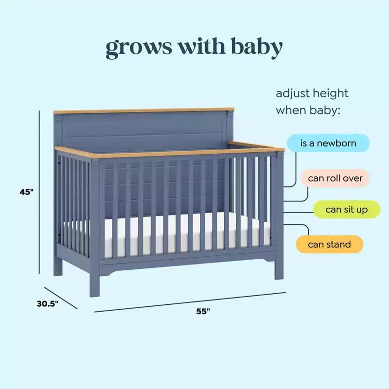 Culla trasformabile 4-in-1 – Blu Baia e Miele / Salvia Chiaro e Miele / Bianco Caldo e Miele, 1 bambino