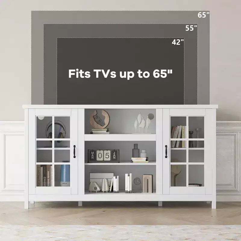 Mobile TV moderno in legno per TV da 65", credenza a 2 ante, nero / bianco
