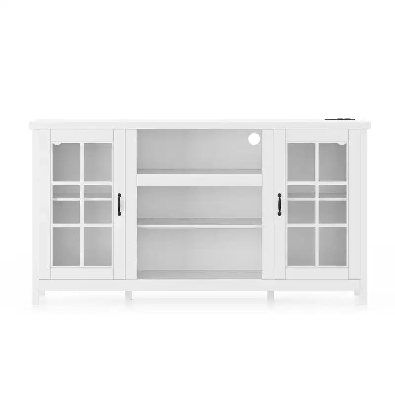 Mobile TV moderno in legno per TV da 65", credenza a 2 ante, nero / bianco