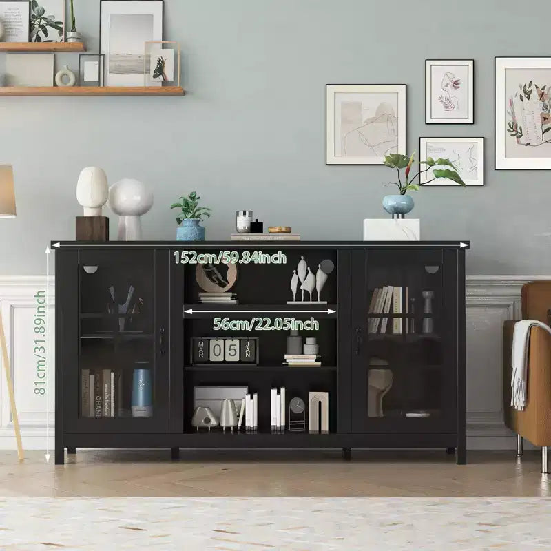 Mobile TV moderno in legno per TV da 65", credenza a 2 ante, nero / bianco