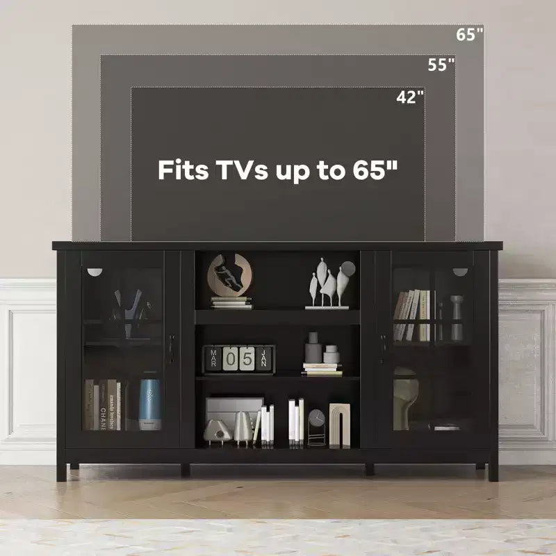 Mobile TV moderno in legno per TV da 65", credenza a 2 ante, nero / bianco