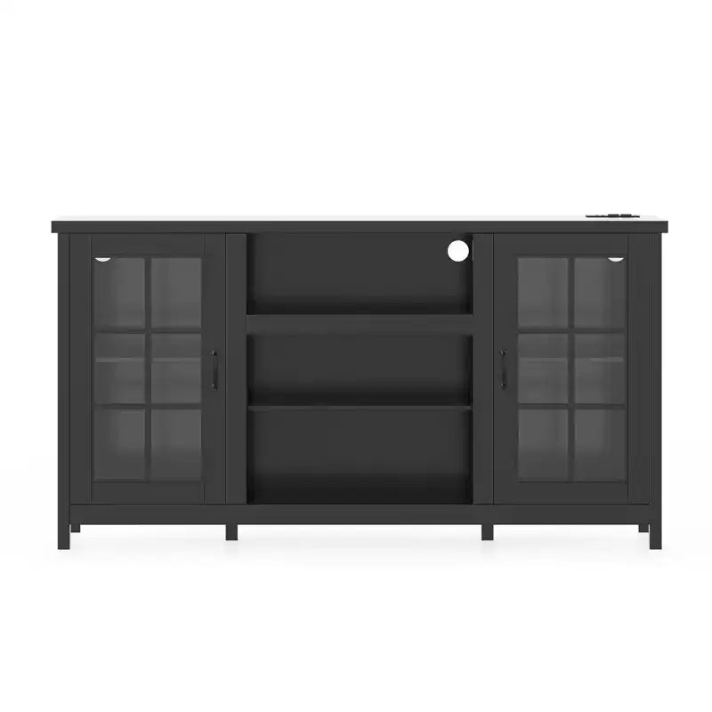 Mobile TV moderno in legno per TV da 65", credenza a 2 ante, nero / bianco