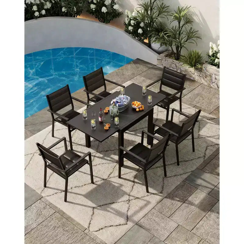 Tavolo da pranzo rettangolare grigio scuro / bianco, 6 posti, struttura in alluminio