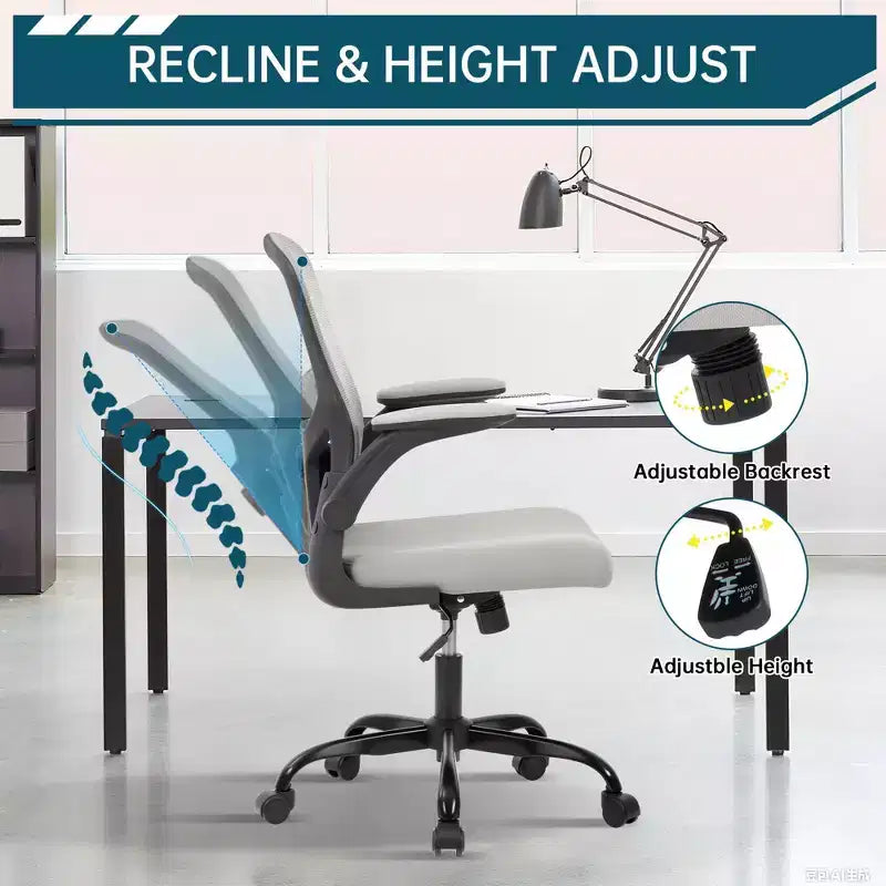 Sedia da ufficio ergonomica in rete nera/grigia con braccioli pieghevoli – Sedia da scrivania girevole per 1 persona