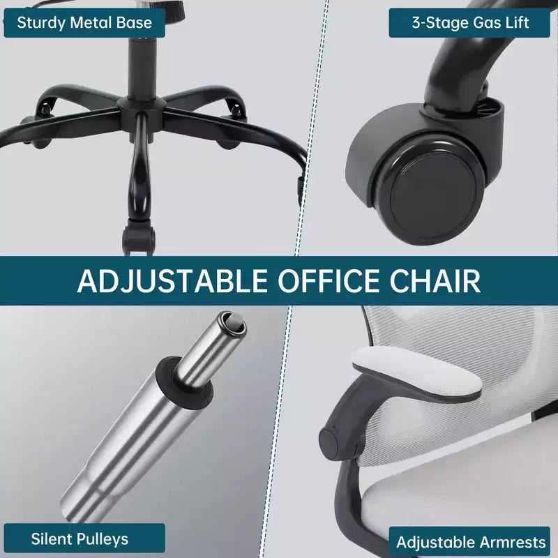 Sedia da ufficio ergonomica in rete nera/grigia con braccioli pieghevoli – Sedia da scrivania girevole per 1 persona