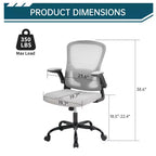 Sedia da ufficio ergonomica in rete nera/grigia con braccioli pieghevoli – Sedia da scrivania girevole per 1 persona