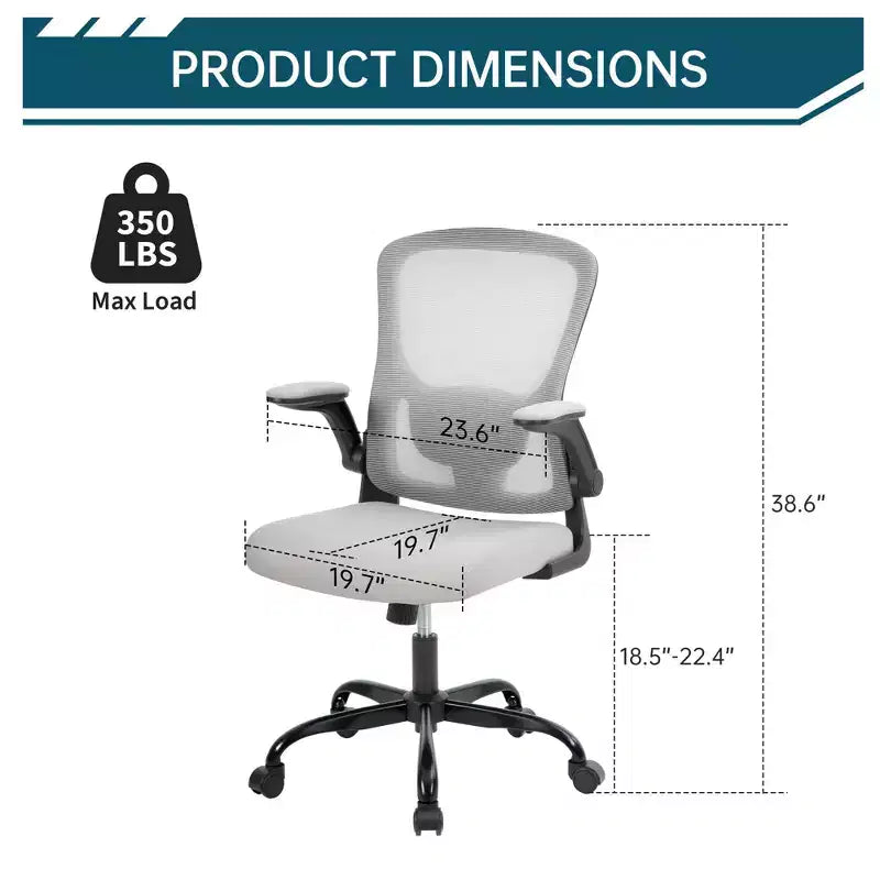 Sedia da ufficio ergonomica in rete nera/grigia con braccioli pieghevoli – Sedia da scrivania girevole per 1 persona