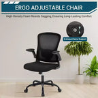 Sedia da ufficio ergonomica in rete nera/grigia con braccioli pieghevoli – Sedia da scrivania girevole per 1 persona