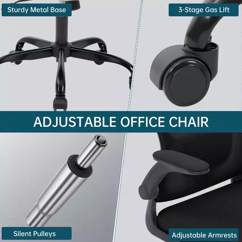 Sedia da ufficio ergonomica in rete nera/grigia con braccioli pieghevoli – Sedia da scrivania girevole per 1 persona