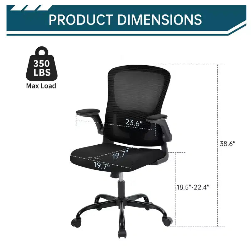 Sedia da ufficio ergonomica in rete nera/grigia con braccioli pieghevoli – Sedia da scrivania girevole per 1 persona
