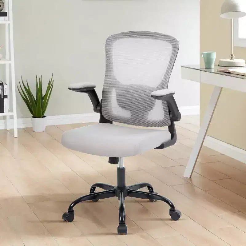 Sedia da ufficio ergonomica in rete nera/grigia con braccioli pieghevoli – Sedia da scrivania girevole per 1 persona
