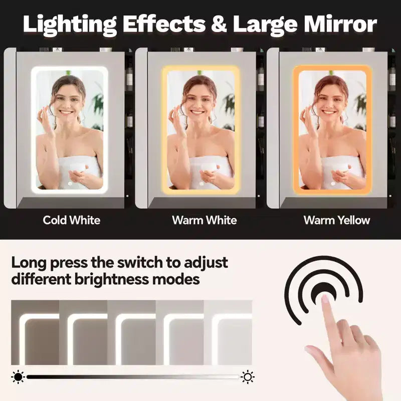 Toeletta Trucco Illuminata con Specchio e Sgabello – Nero / Rosa / Bianco, 1 Posto, Stazione di Ricarica e 2 Cassetti