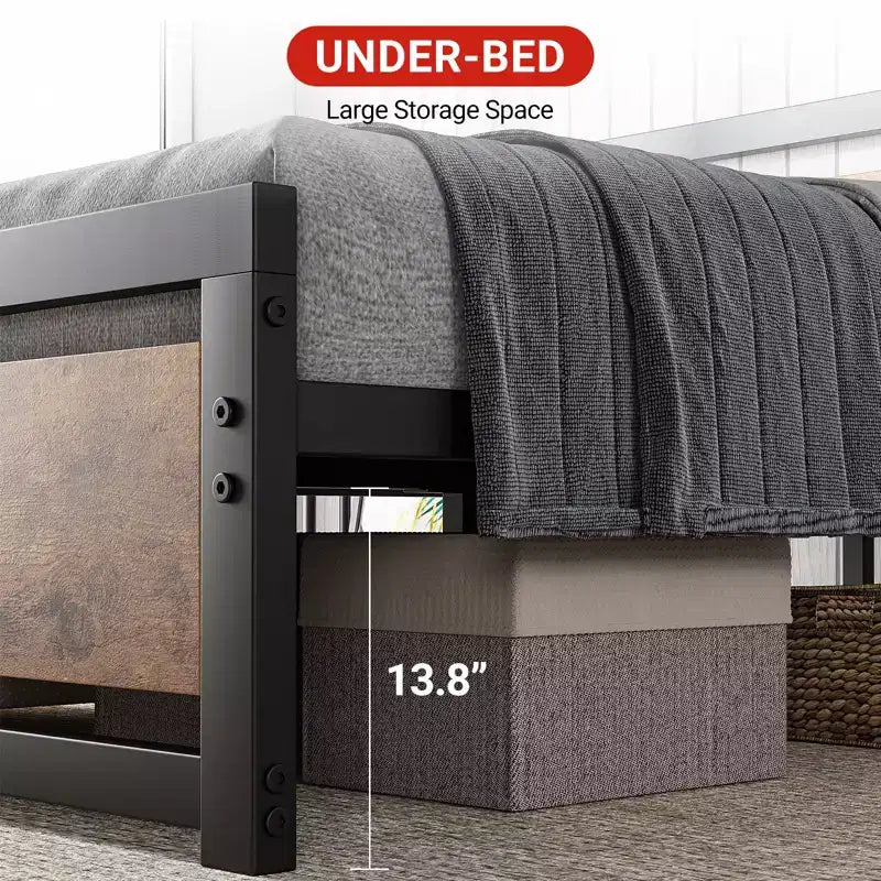 Struttura Letto Matrimoniale Queen Retro Marrone con Testiera e Pediera in Legno, 2 Posti