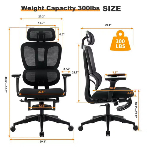 Sedia direzionale ergonomica nera in rete, 1 persona, braccioli e altezza regolabili