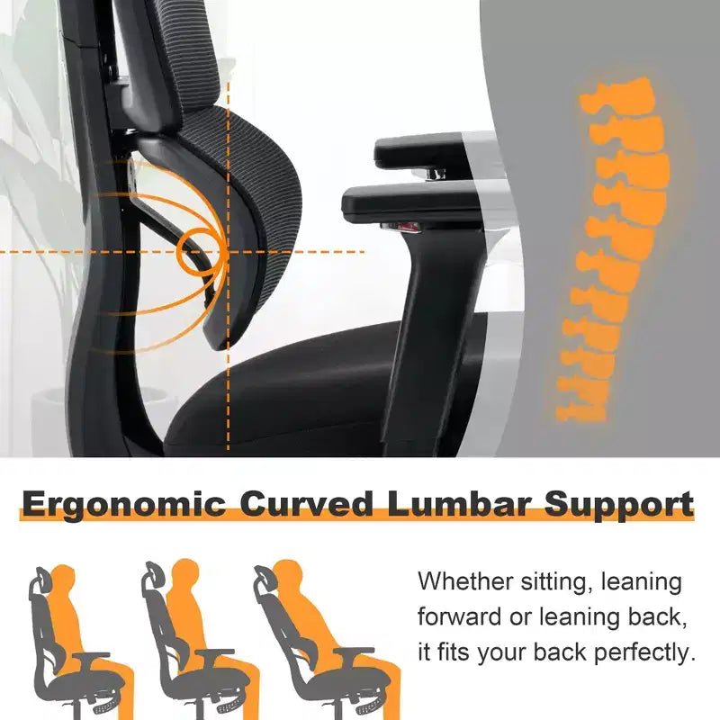 Sedia direzionale ergonomica nera in rete, 1 persona, braccioli e altezza regolabili